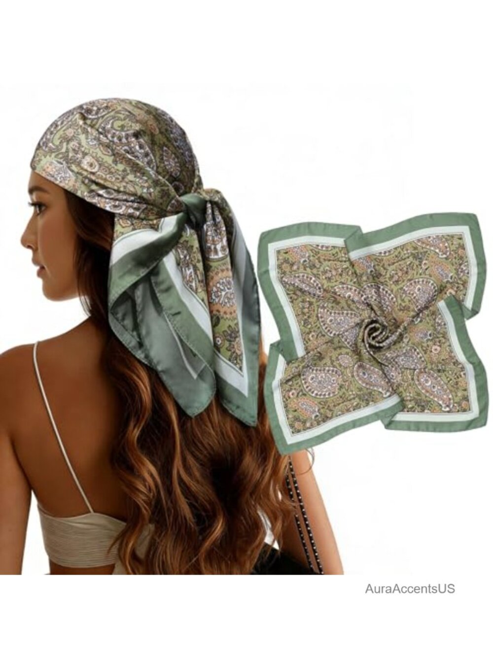 27" Square Satin Scarf for Women - Silk-Like Polyester - Hair Scarf, Bandana,